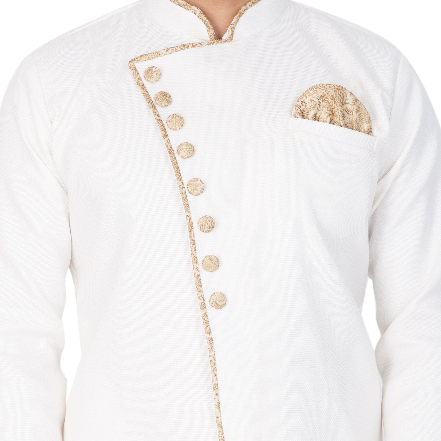 Men's White Cotton Silk Blend Sherwani Only Top