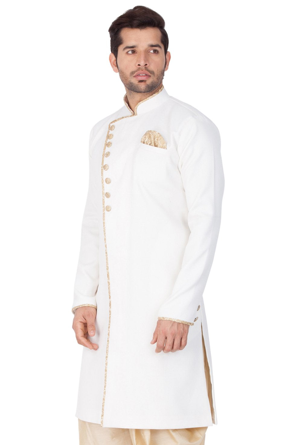 Men's White Cotton Silk Blend Sherwani Only Top