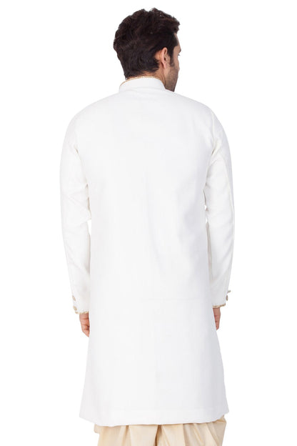 Men's White Cotton Silk Blend Sherwani Only Top