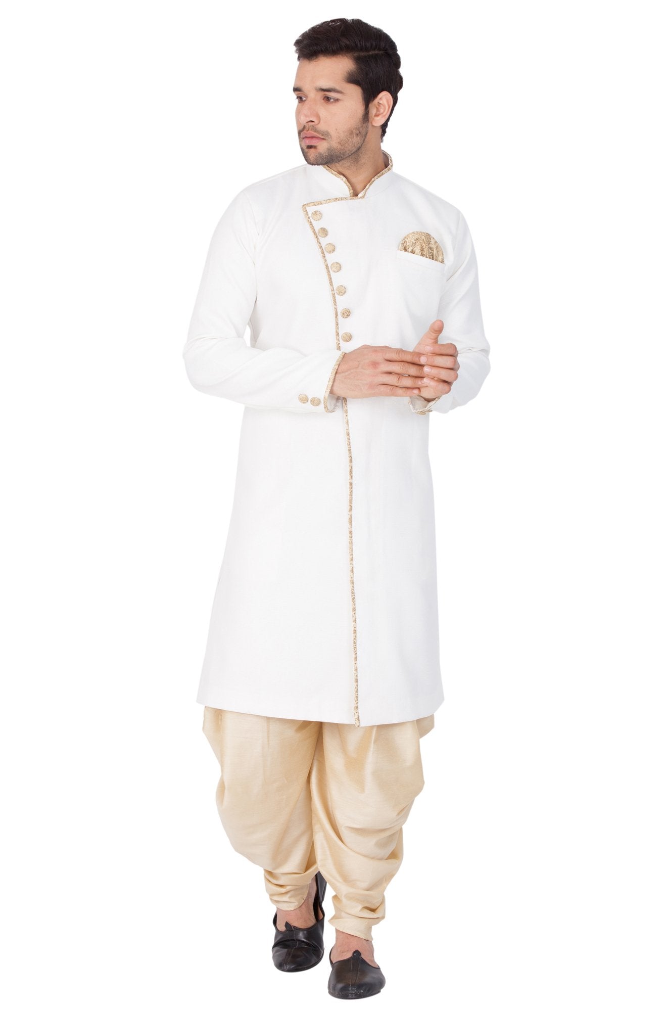 Men's White Cotton Silk Blend Sherwani Only Top