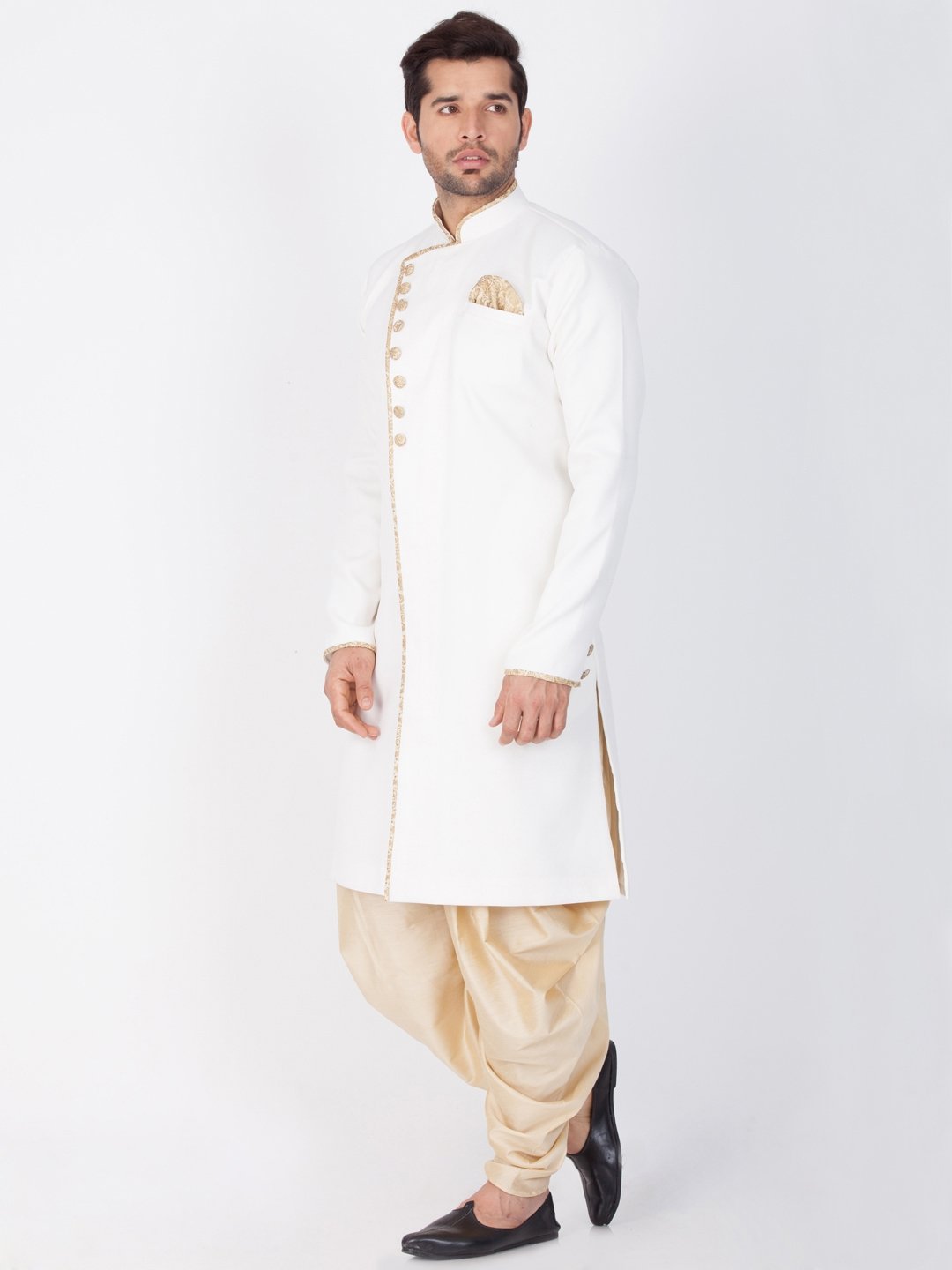 Men's White Cotton Blend Sherwani Set