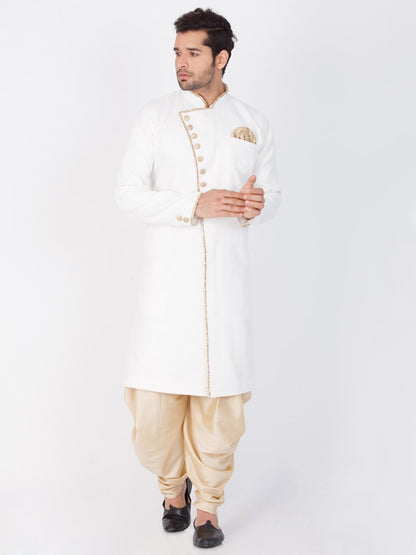 Men's White Cotton Blend Sherwani Set