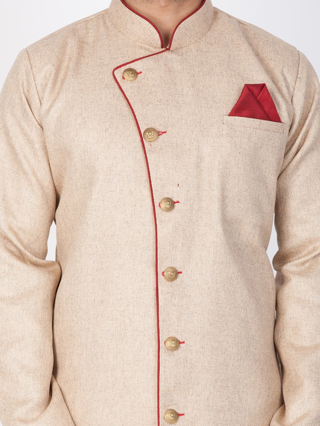 Men's Beige Cotton Silk Blend Sherwani Only Top