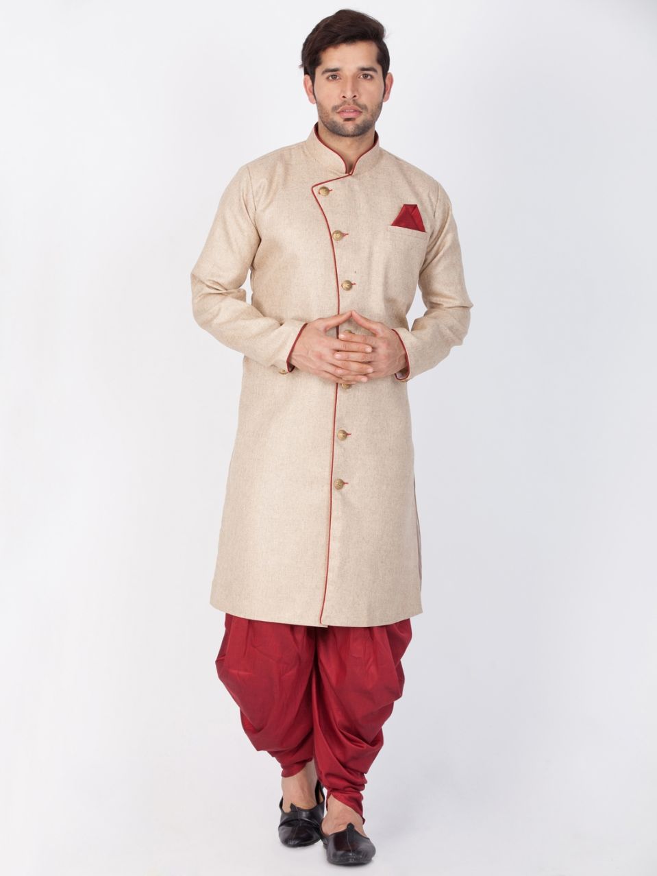 Men's Brown Cotton Blend Sherwani Set