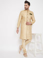 Men's Beige And Golden Brocade Jacquard Sherwani Set