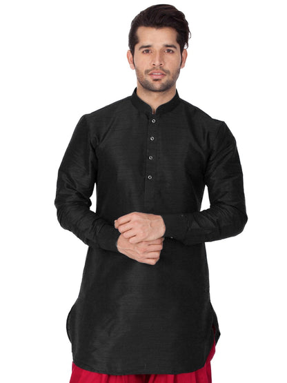 Men's Black Cotton Silk Blend Kurta