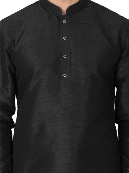 Men's Black Cotton Silk Blend Kurta