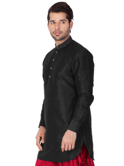 Men's Black Cotton Silk Blend Kurta