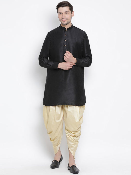 Men's Black Silk Blend Kurta and Dhoti Pant Set