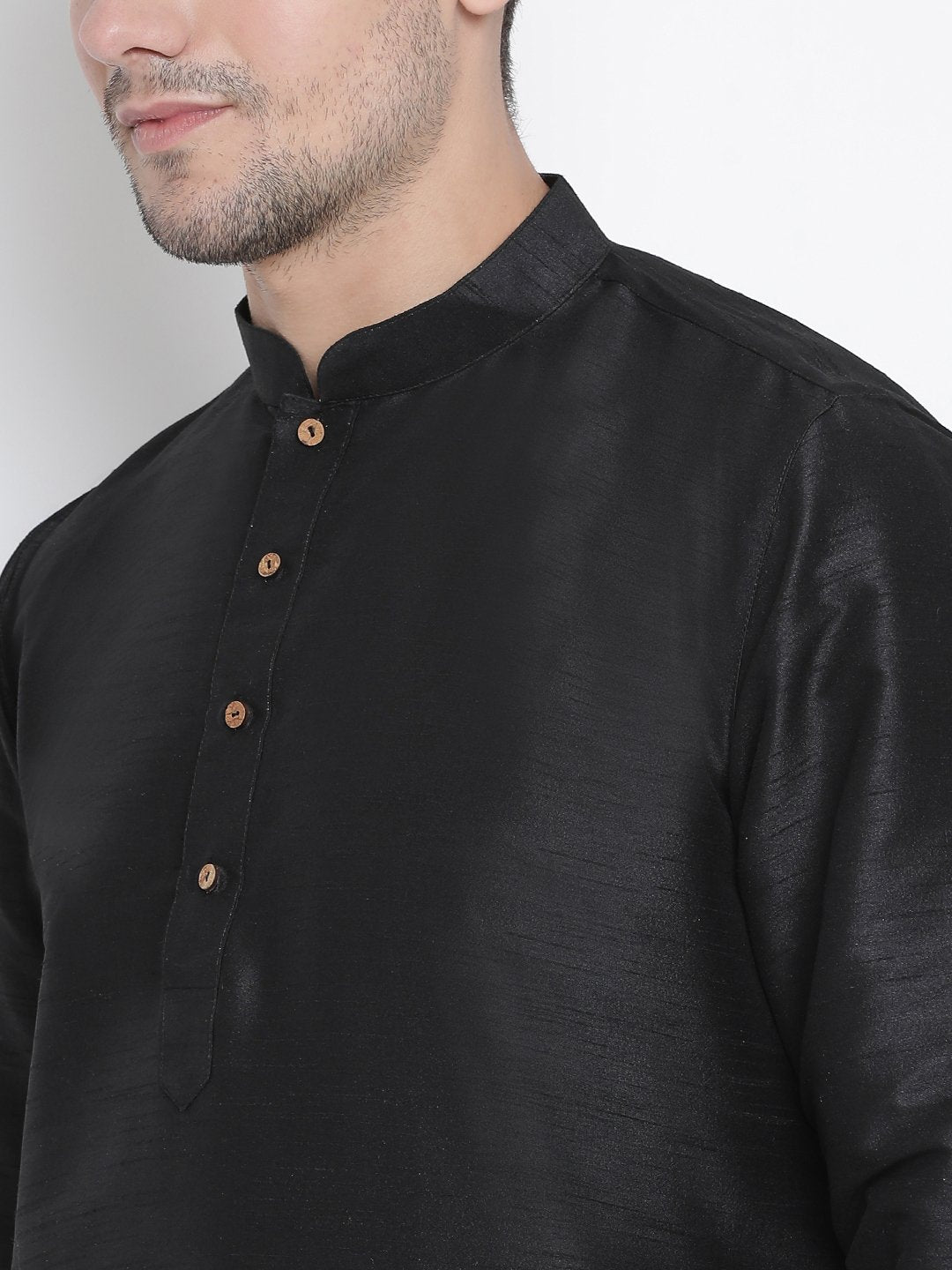 Men's Black Cotton Silk Blend Kurta and Dhoti Pant Set