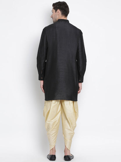 Men's Black Cotton Silk Blend Kurta and Dhoti Pant Set