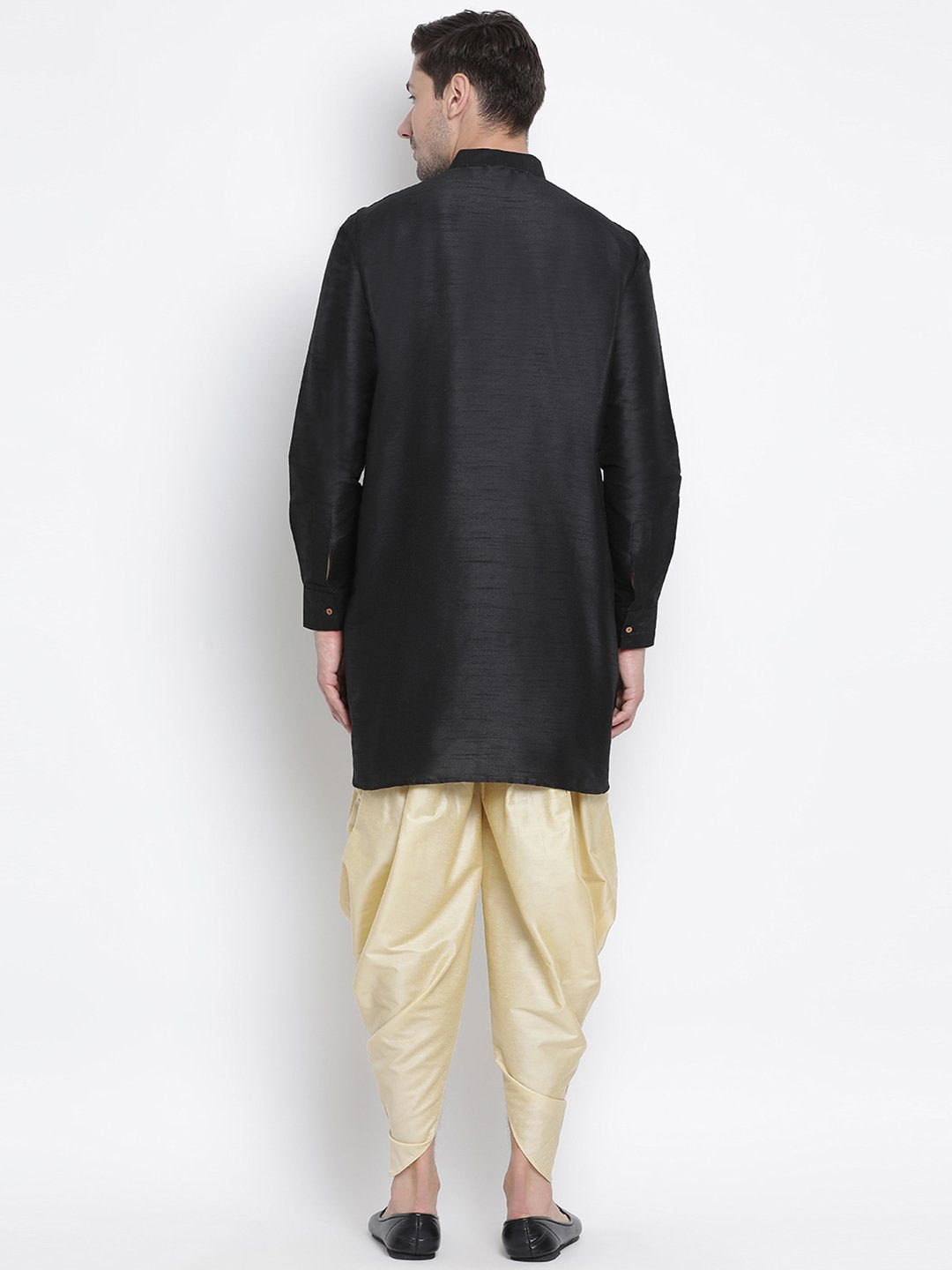 Men's Black Silk Blend Kurta and Dhoti Pant Set