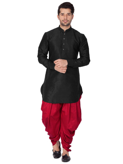 Men's Black Cotton Silk Blend Kurta