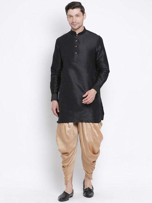 Men's Black Cotton Silk Blend Kurta and Dhoti Pant Set