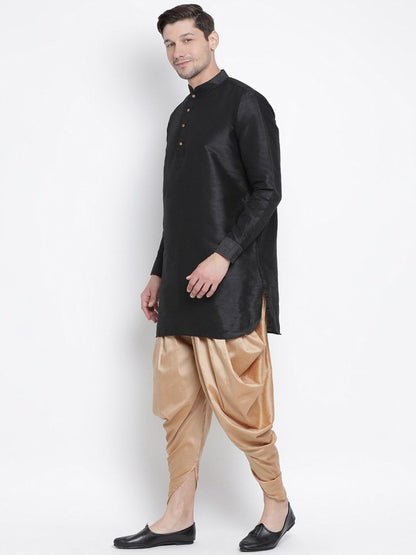 Men's Black Silk Blend Kurta and Dhoti Pant Set