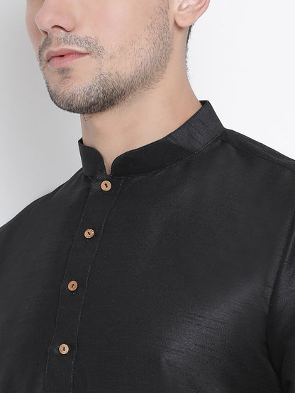 Men's Black Silk Blend Kurta and Dhoti Pant Set