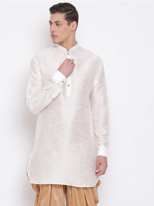 Men's Cream Silk Blend Pathani Style Kurta