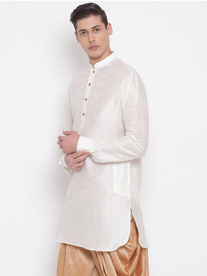 Men's Cream Silk Blend Pathani Style Kurta