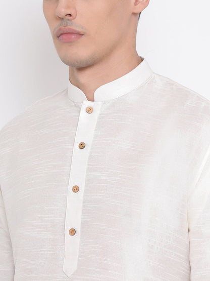 Men's Cream Silk Blend Pathani Style Kurta