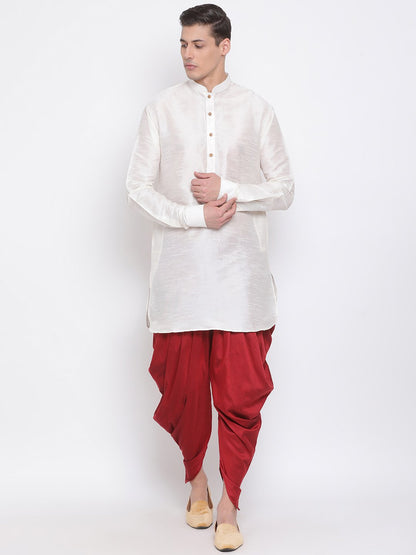 Men's Cream Silk Blend Kurta and Dhoti Pant Set