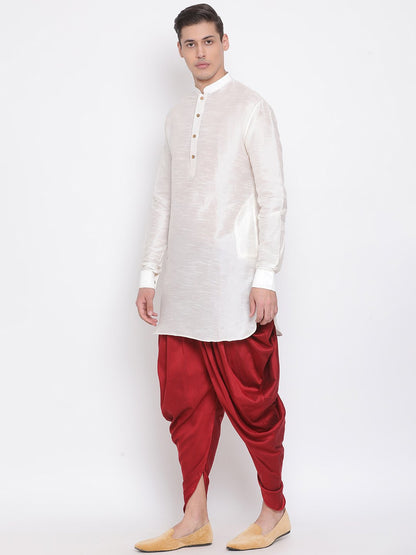 Men's Cream Silk Blend Kurta and Dhoti Pant Set