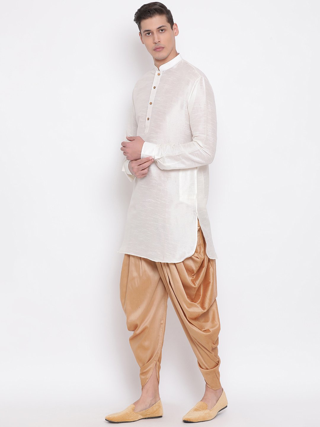 Men's Cream Silk Blend Kurta and Dhoti Pant Set