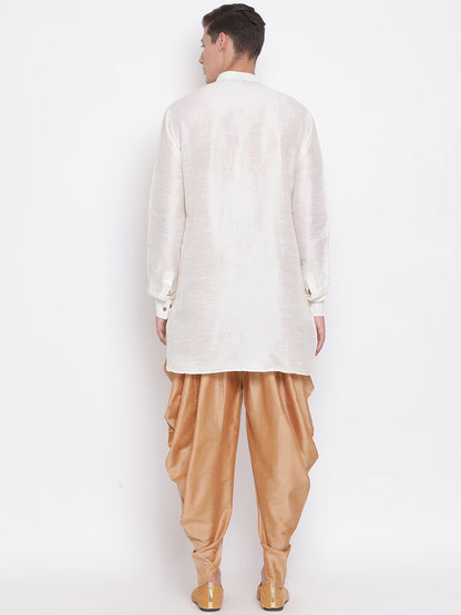 Men's Cream Silk Blend Kurta and Dhoti Pant Set