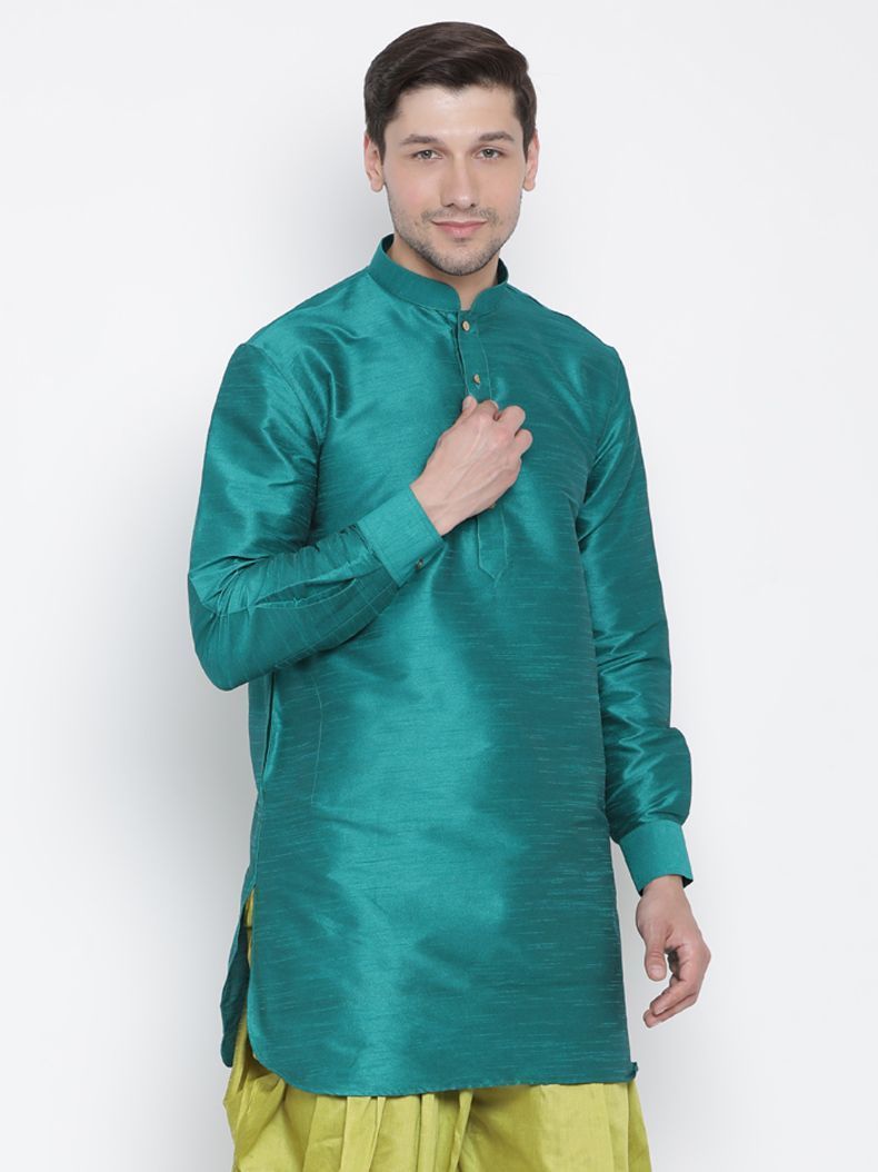 Men's Green Cotton Silk Blend Kurta