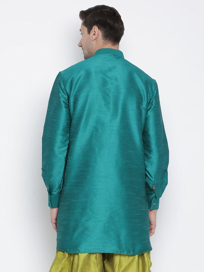 Men's Green Cotton Silk Blend Kurta