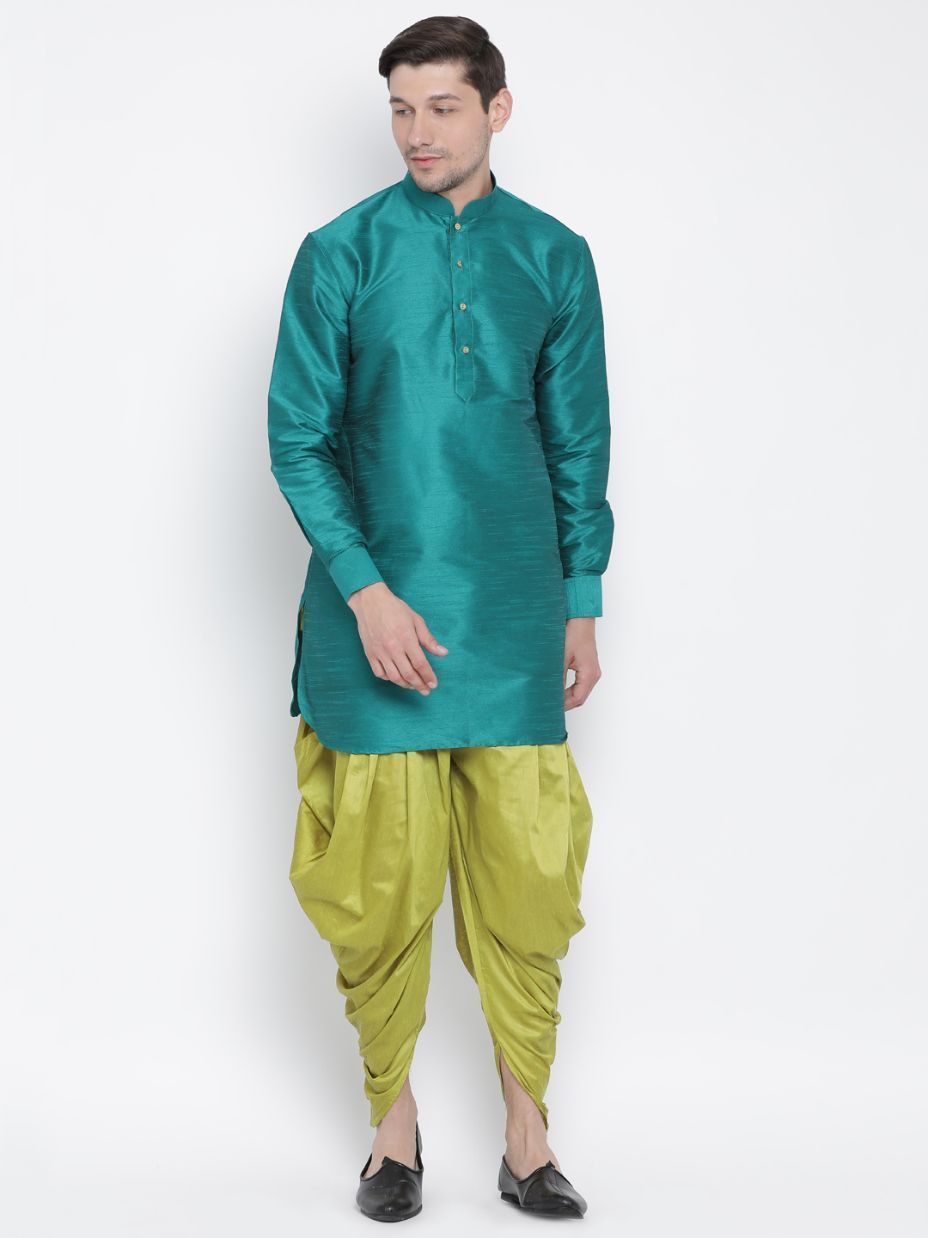 Men's Green Cotton Silk Blend Kurta