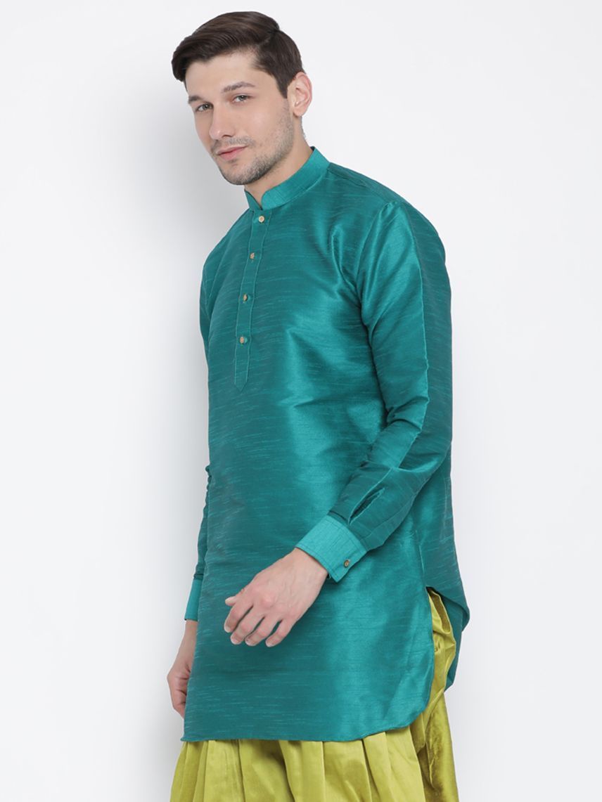 Men's Green Cotton Silk Blend Kurta