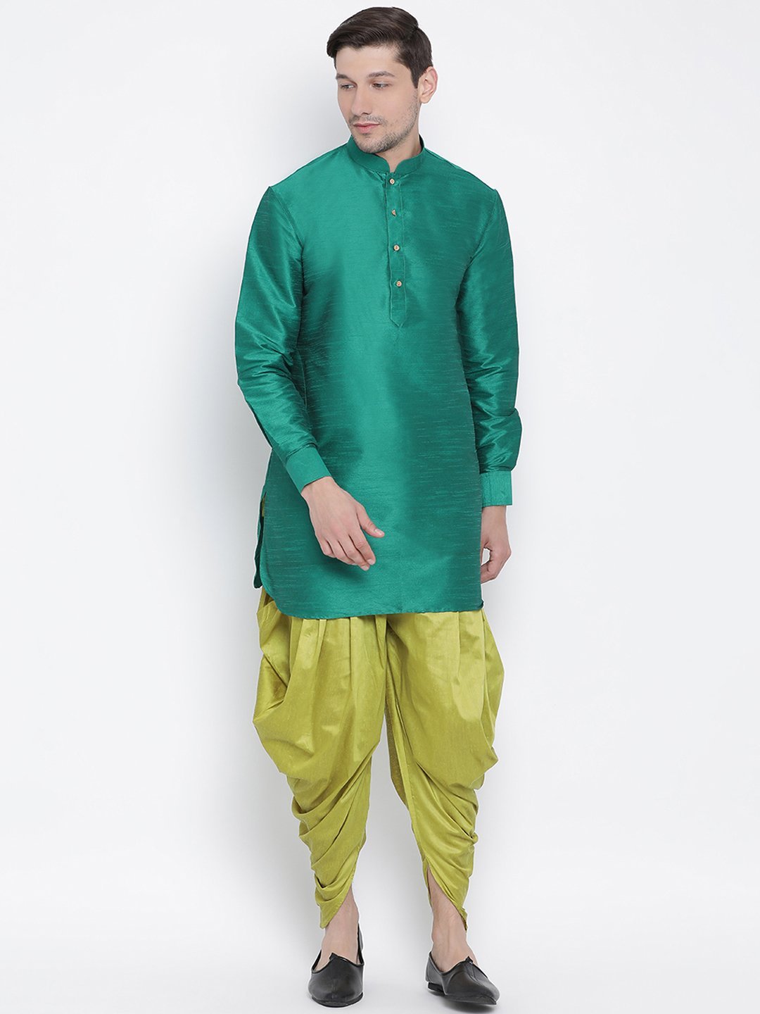 Men's Green Silk Blend Kurta and Dhoti Pant Set