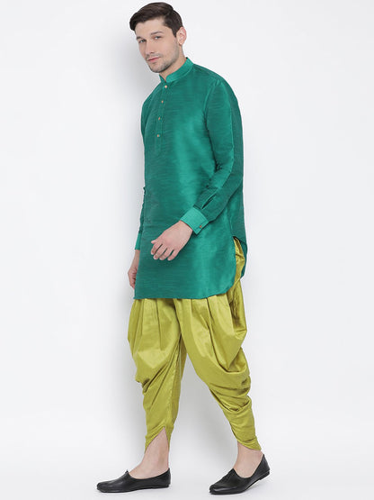 Men's Green Silk Blend Kurta and Dhoti Pant Set