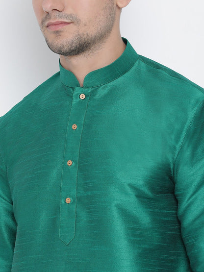 Men's Green Silk Blend Kurta and Dhoti Pant Set