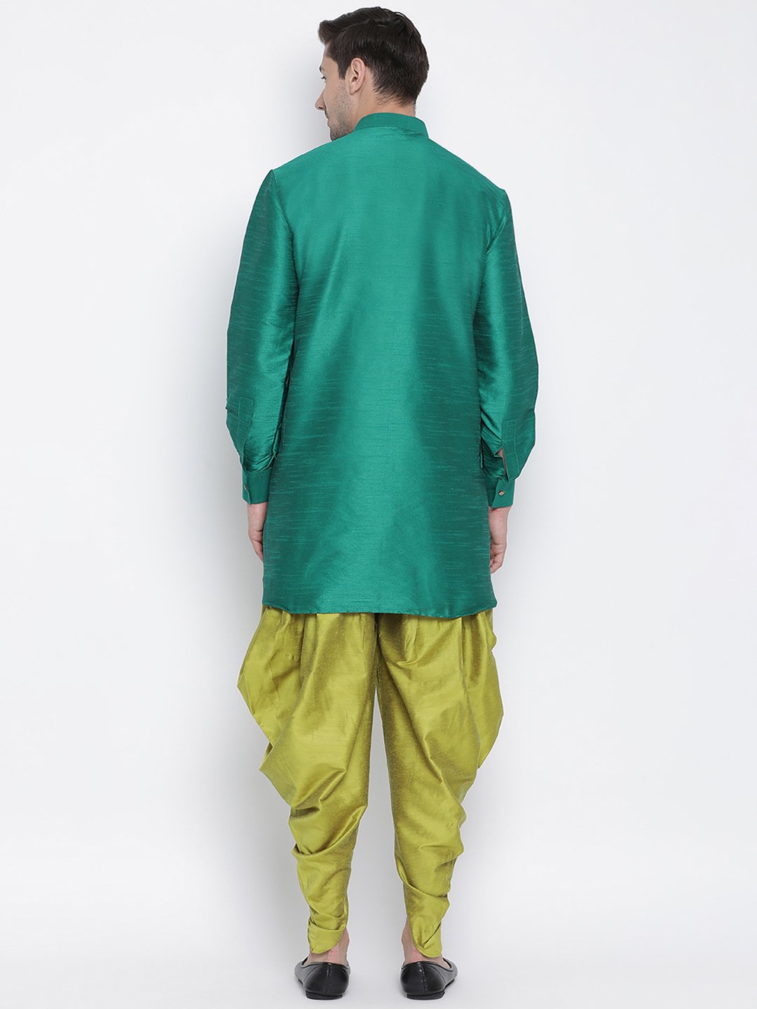 Men's Green Cotton Silk Blend Kurta and Dhoti Pant Set