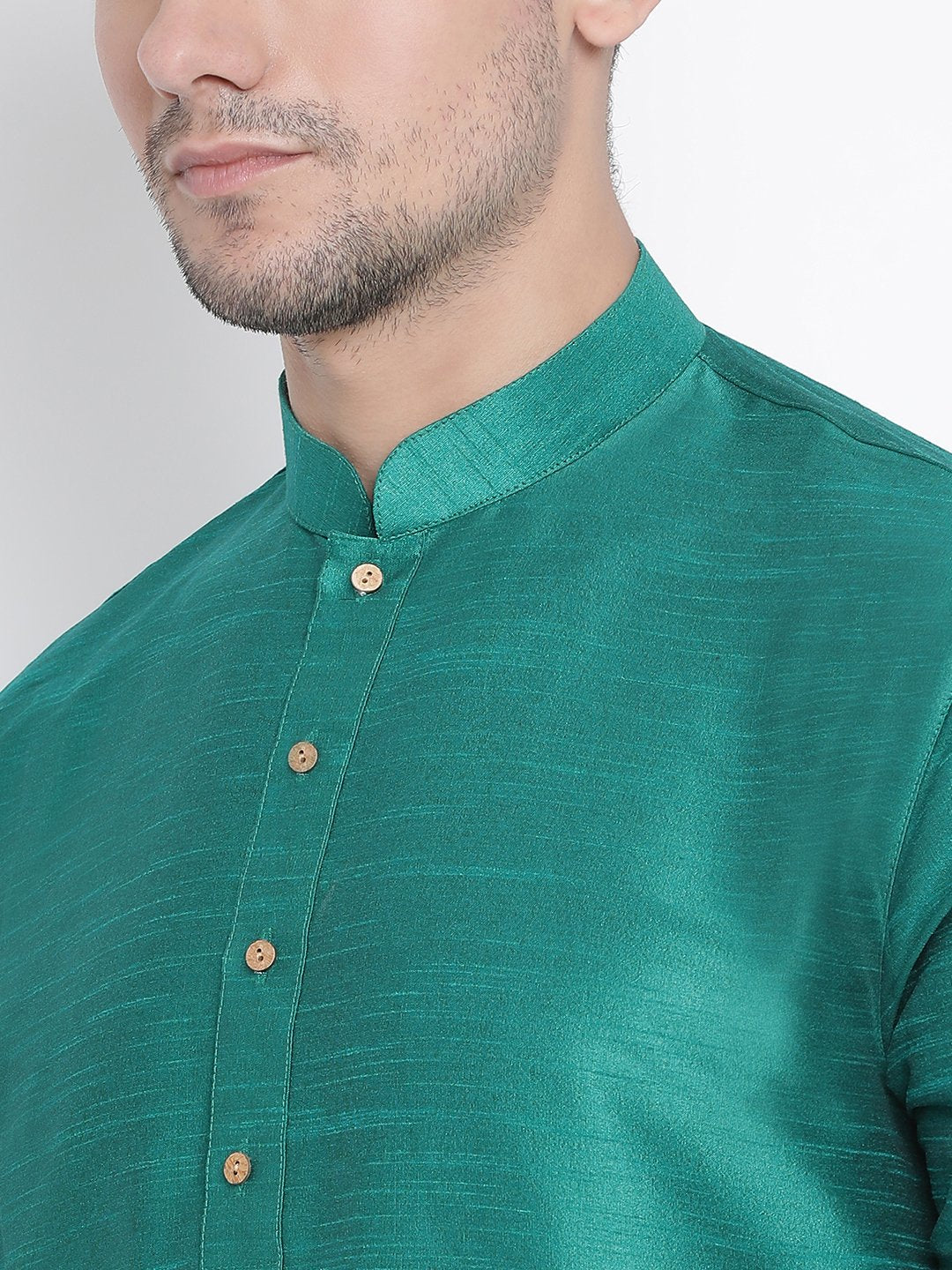 Men's Green Cotton Silk Blend Kurta and Dhoti Pant Set