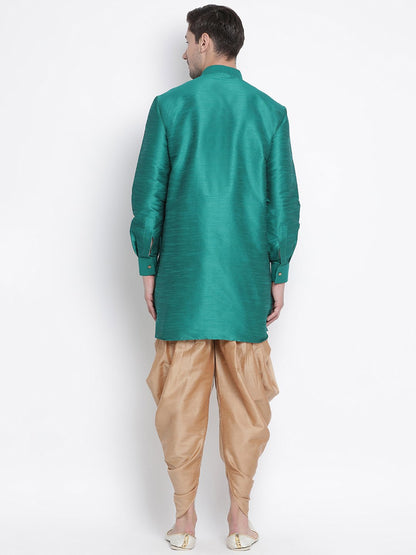 Men's Green Silk Blend Kurta and Dhoti Pant Set