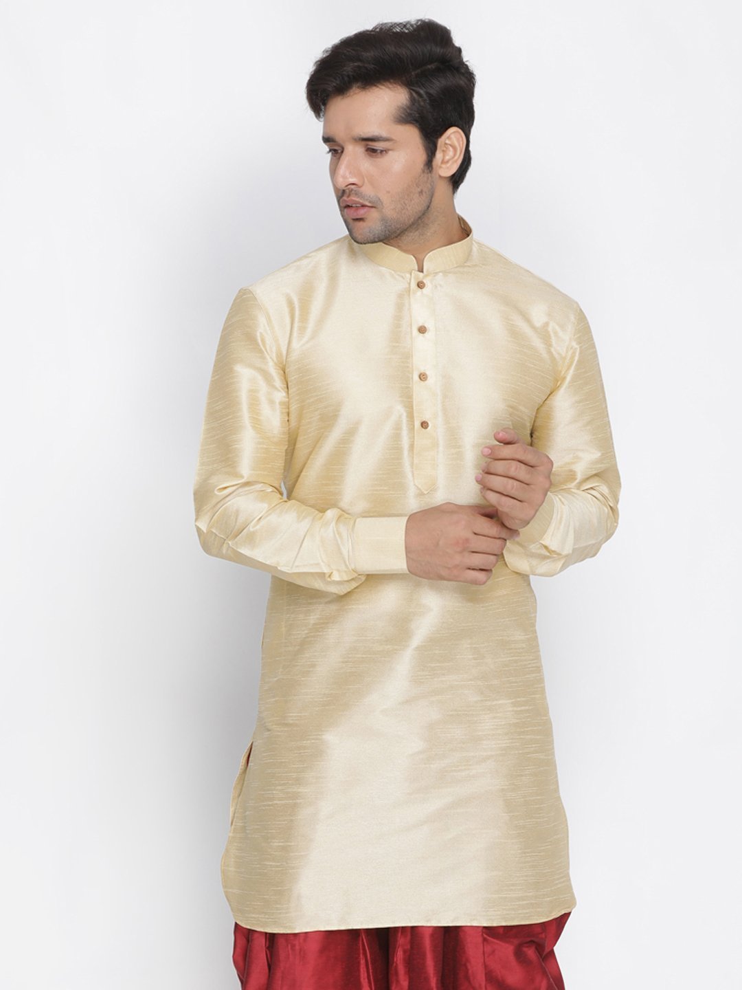 Men's Gold Cotton Silk Blend Kurta