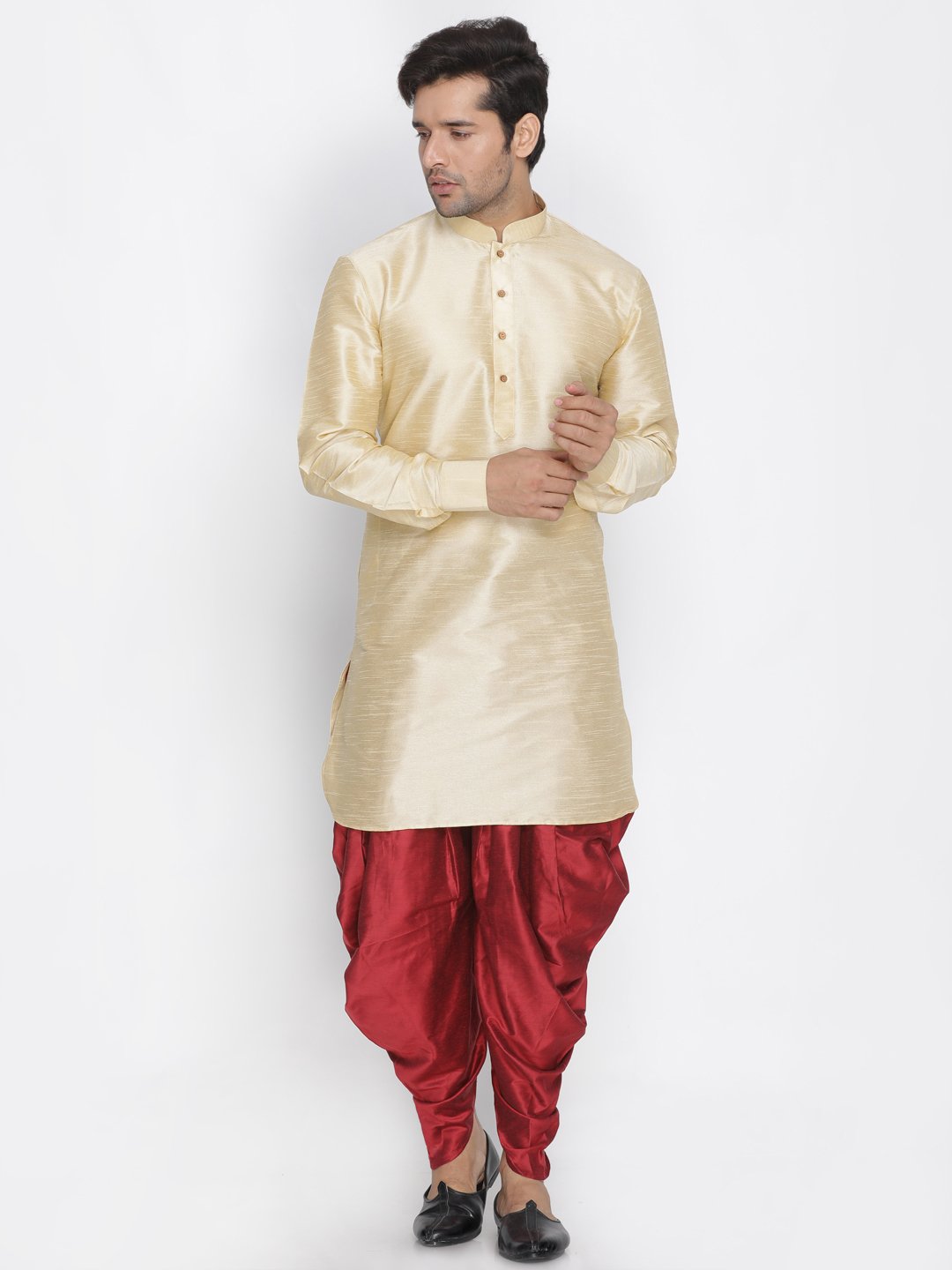 Men's Gold Cotton Silk Blend Kurta