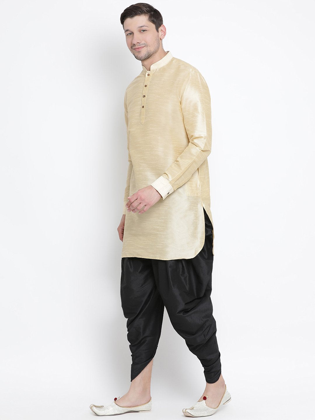 Men's Gold Silk Blend Kurta and Dhoti Pant Set