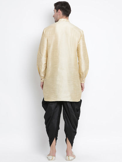 Men's Gold Cotton Silk Blend Kurta and Dhoti Pant Set