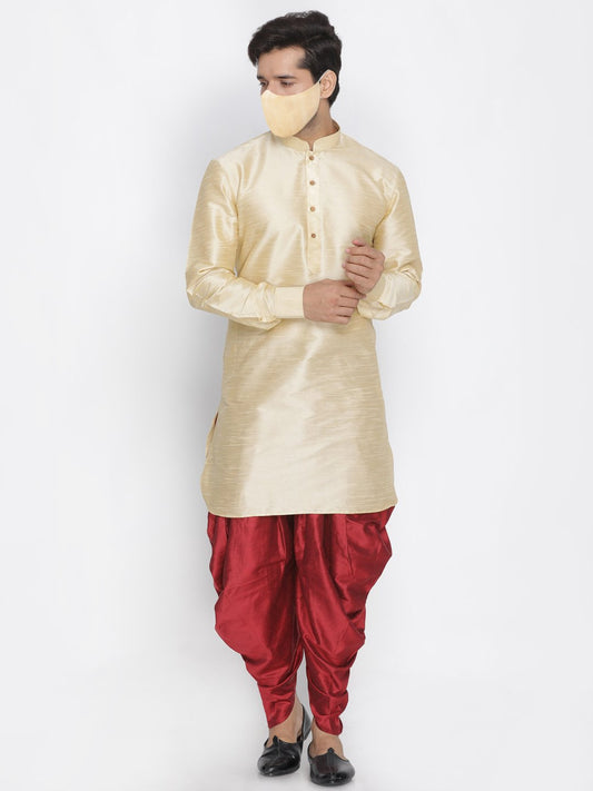 Men's Gold Cotton Silk Blend Kurta and Dhoti Pant Set