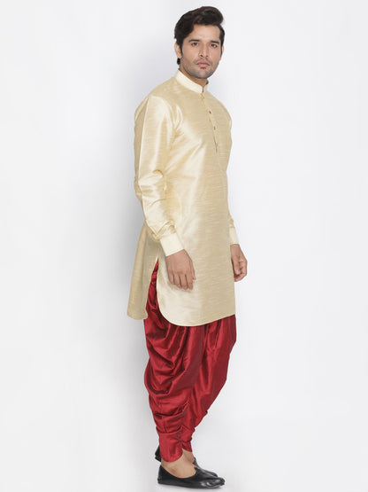 Men's Gold Silk Blend Kurta and Dhoti Pant Set