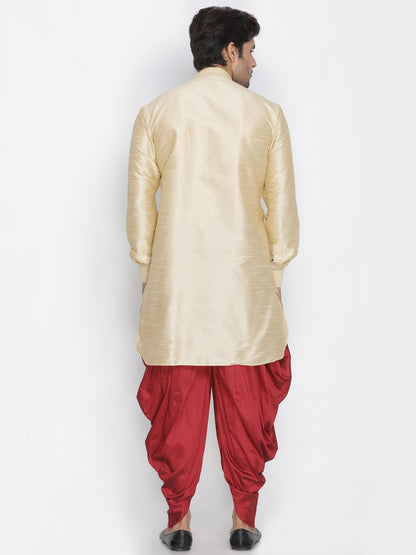 Men's Gold Cotton Silk Blend Kurta and Dhoti Pant Set