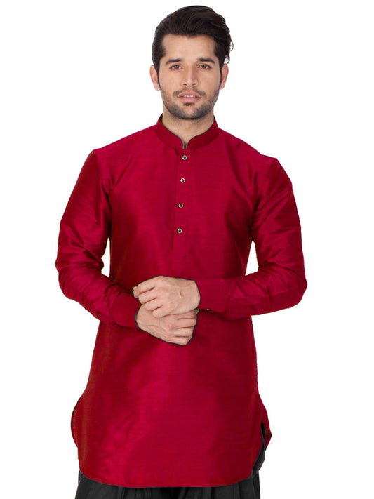 Men's Maroon Cotton Silk Blend Kurta