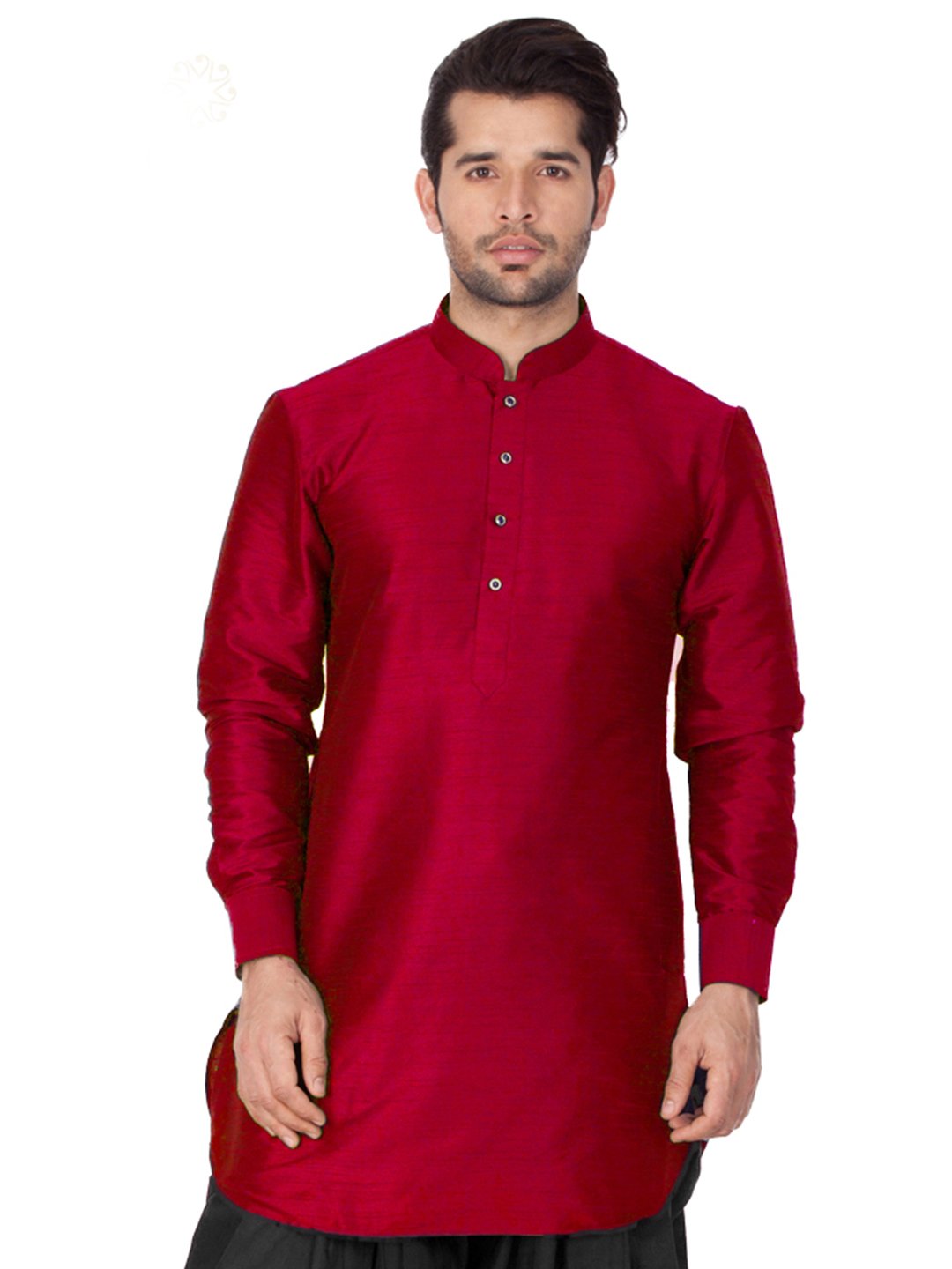 Men's Maroon Cotton Silk Blend Kurta