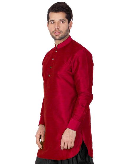 Men's Maroon Cotton Silk Blend Kurta