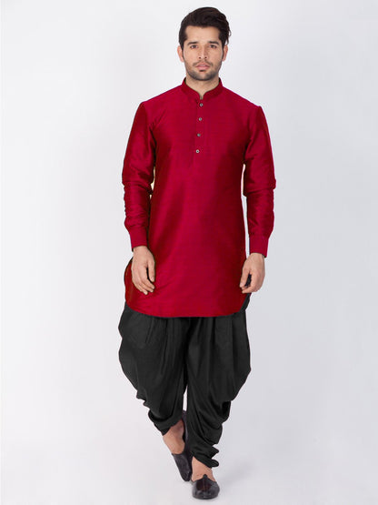 Men's Maroon Cotton Silk Blend Kurta and Dhoti Pant Set