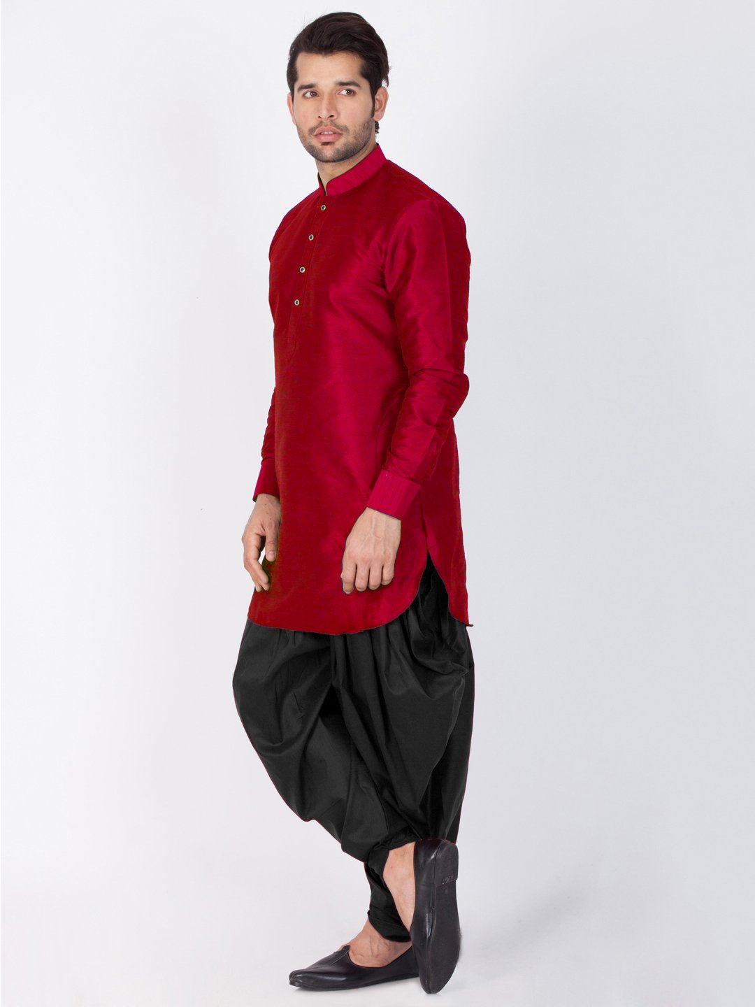 Men's Maroon Silk Blend Kurta and Dhoti Pant Set