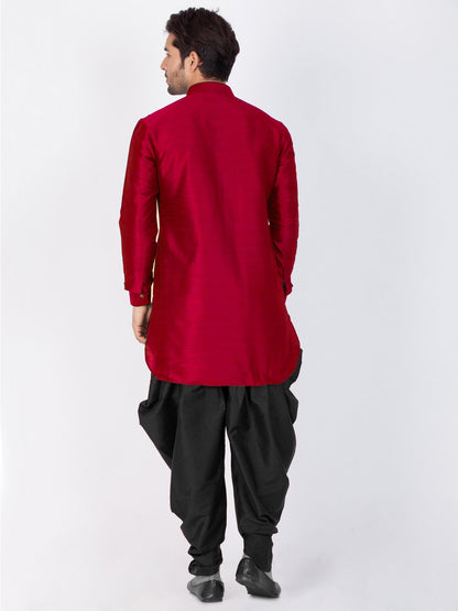 Men's Maroon Cotton Silk Blend Kurta and Dhoti Pant Set